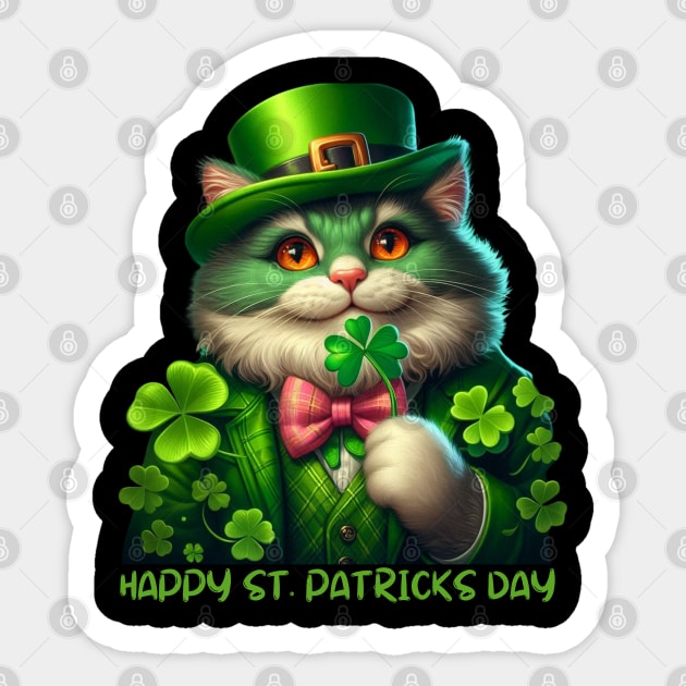 St. Patricks Day Irish Cat Holding A Shamrock Sticker by Creatifly Graphic Tees